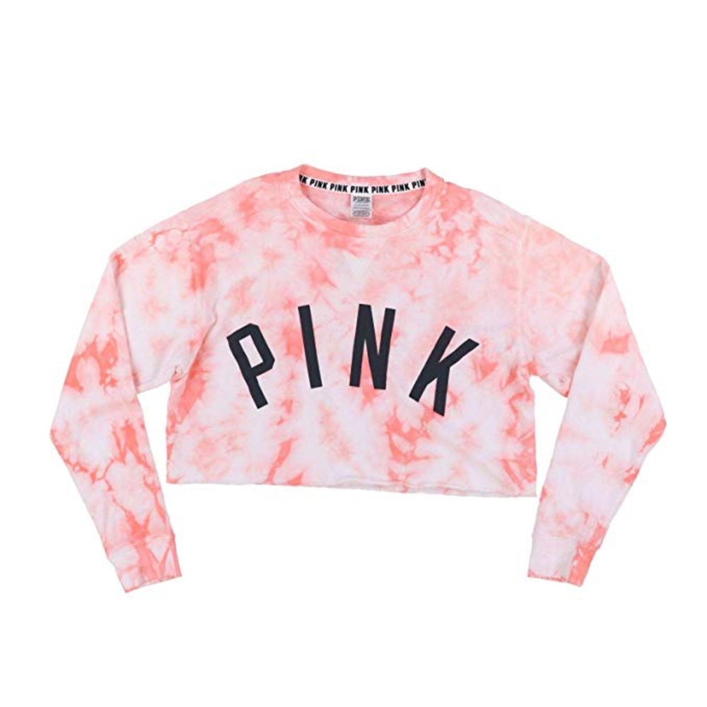 PINK Oversized Crop Tie Dye Sweatshirt